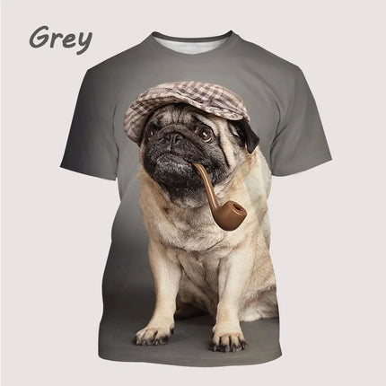 New Men's Cool T-Shirt Dog Pug 3D Printed Short-sleeved Shirt Fashionable Casual T Shirts Tops Animal T-Shirt XS~5XL