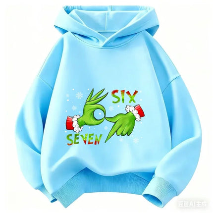 Unisex Cute Six Seven Hoodie, Crew Neck Hoodies for Boys and Girls, Children's Clothing, Funny Brainrot 67 Sweatshirts