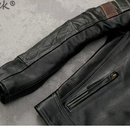 Tcyeek Genuine Leather Jacket Men Top Layer Cowhide Coats Spring Autumn Leather Coat Mens Moto & Biker Jackets Jaqueta Masculina