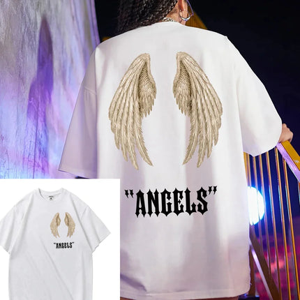 Wings Angels Printing Female Cotton T-Shirt Clothing Creativity All-math Tshirts O-Neck High Street Tops Womens Short Sleeve Tee