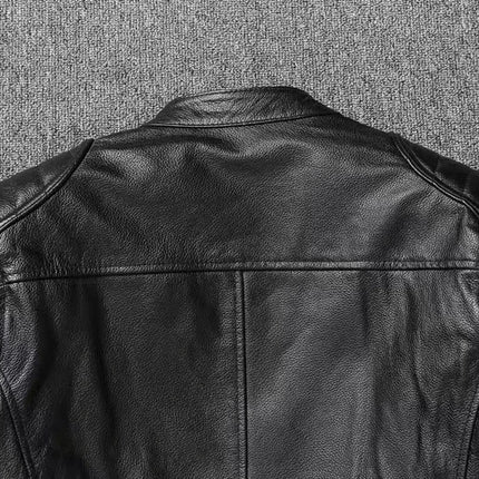 Vintage Black Brown Real Cowhide Genuine Leather Jacket Real Fur Men's Leather Jacket Bomber Men Leather Jacket Motorcycle Coat
