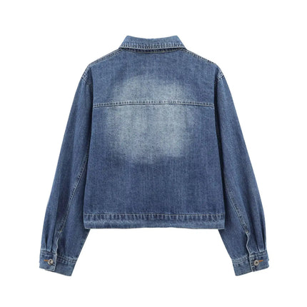 ZMEENNA 2025 Blue Denim Jacket For Women Long Sleeve Button Up Casual Top With Pockets Stylish Fashionable Trendy ZM699