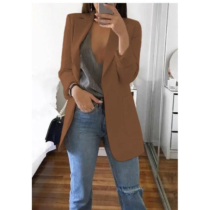 Women Lapel Slim Cardigan Suit Coat Fashion Casual Suit Polo Neck Slim Fit Blazer Long Sleeve Jacket Coat