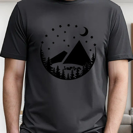 Camping Site Moon Tent Men's Short Sleeve T-shirt Summer T-shirt Top