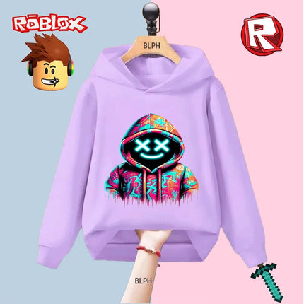 Kids Hoodie with Roblox Graffiti Design, Neon X - Eyes Smile Graphic, Colorful Drip - Paint Style, Fashion Streetwear for Boys