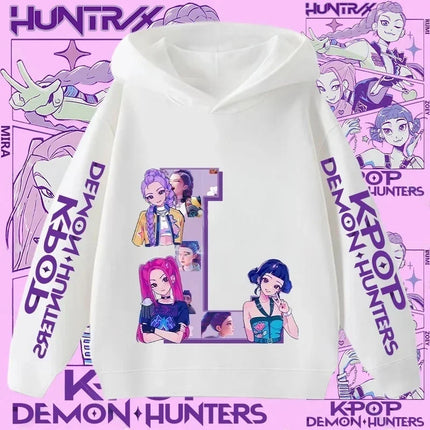 2026 New Letter A-Z Girls' Sportswear Kpop Demon Hunters Boys' Casual Shirt Children's Hooded Shirt Autumn/Winter Long-sleeved