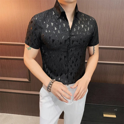 2024 Summer Fashion Printed Shirts High Quality No Ironing Slim Fit Short Sleeve Social Formal Shirt Club Outfits Tuxedo 4XL-M