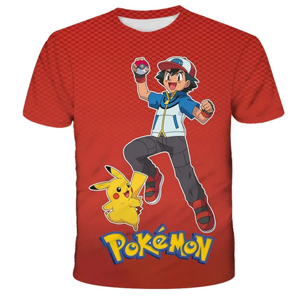 Summer Anime Pokemon Boy T-shirt, Pikachu Children's 3D Fashion Casual Children's Cosplay Clothing, Adult Short-sleeved Yellow