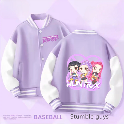Spring/Autumn New Boys Girls Jacket KPop Demon Hunters Huntrix Baseball Uniform For 4-14 Years Children Sports Outerwear