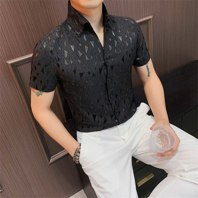2024 Summer Fashion Printed Shirts High Quality No Ironing Slim Fit Short Sleeve Social Formal Shirt Club Outfits Tuxedo 4XL-M