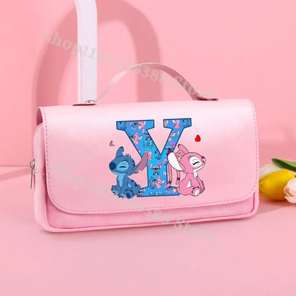 Disney Stitch Pencil Bags for Students Anime High-capacity Stationery Storage Box Boys Girls Letter A-Z Pen Bag School Supplies