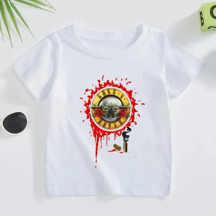 Rock Printed T-shirt Summer Rock Band Gun N Roses Children's Tshirt Boys Girls Kpop Music Short Sleeve Tops Kids Casual Clothes