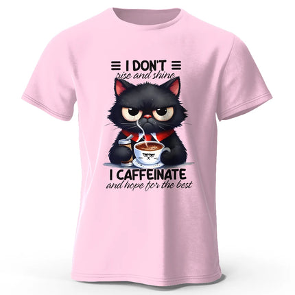 Coffee Loving Cat Print 100% Cotton T-Shirt, Soft & Breathable Round Neck Short Sleeve Tee, Unisex Fun & Quirky Style