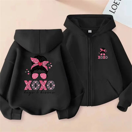 Bow Pink Children's Hoodie Zipper tops Girls' cardigan Coat Sweatshirt Kids Clothing Age 3-12 Toddler Top festival Gift