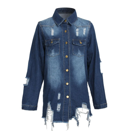 Women Jeans Jackets Spring Summer Ripped Denim Vintage Casual Denim Jacket Long Sleeve Female Chic Coat Streetwear 2024