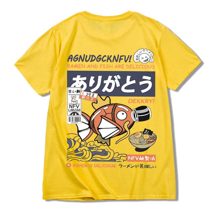 2024 Japanese fun ramen fish print hip hop men's casual comfortable cotton short sleeve T-shirt