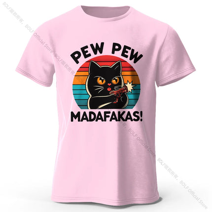 Cute Hand-Drawn Cat Doodle Print 100% Cotton T-Shirt, Ultra Soft Round Neck Short Sleeve Tee for Men & Women