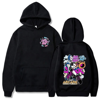 Arcane Jinx Graffiti Hoodies Men Women Anime Hoodie Harajuku O-neck Pullover Fashion Casual Hip Hop Streetwear Fans Gift Unisex