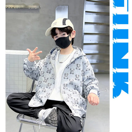 Spring Autumn Boys All-Over Printed Zip Sweatshirt Jackets School Kids Track Hoodie Coat Child Outfit Tops Workout Jumper 3-14Yr