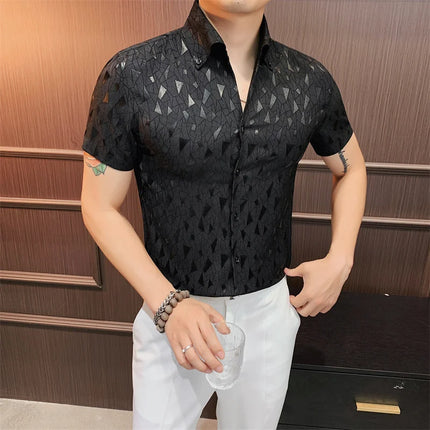 2024 Summer Fashion Printed Shirts High Quality No Ironing Slim Fit Short Sleeve Social Formal Shirt Club Outfits Tuxedo 4XL-M