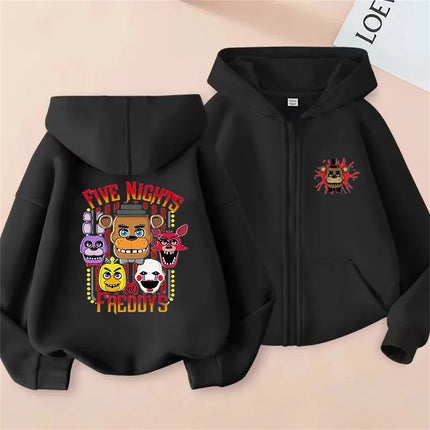 Children Zipper style tops coat Boys black girl pink Clothing Hoodie Children Suitable age 3-12 Sweatshirt Freddy's cartoon
