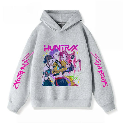 Gray Hoodies Trendy Casual Clothing Long Sleeve For Girls Child K-pop Demon Hunters Clothing Toddler New Printing Hooded Tops