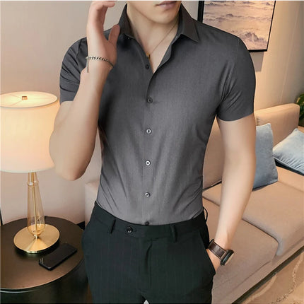 2025 Summer Ice Silk Seamless Shirt High Quality Silky Smooth Short Sleeve Slim Casual Business Tuxedo Shirts Mens Clothing 4XL