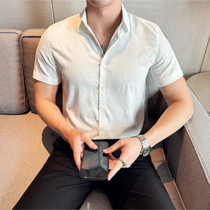 2025 Summer New Flower Shirts Men Short Sleeve Retro Casual Shirts Fashion Versatile Business Slim Social Party Tuxedo Blouse