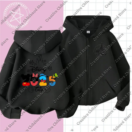 Fashion Disneyland Trip Clothes Caricature zipper Hoodie Children Top Cartoons Disney Kawaii 2025 Girl Clothes Boy Disney Kids