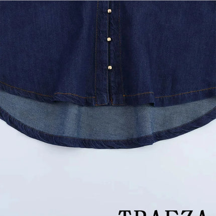 TRAFZA Vintage Casual Chic Women Cowboy Suit Single Breasted Loose Jackets Long Pants Fashion 2025 Spring Summer Denim Suits