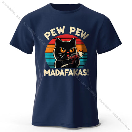 Cute Hand-Drawn Cat Doodle Print 100% Cotton T-Shirt, Ultra Soft Round Neck Short Sleeve Tee for Men & Women
