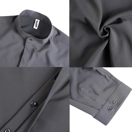 Summer New Standing Collar Half Sleeve Shirts For Men Invisible Button Up Design Slim Casual Business Social Shirt Club Outfits