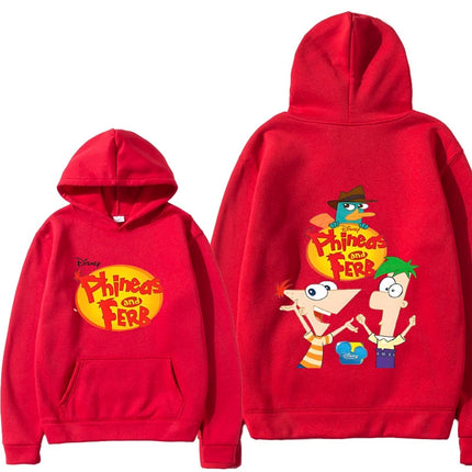 Phineas and FETRS KIds Pocket Hoodies For Boys and Girls Aged 2-12 Casual Harajuku Street Long Sleeved Printed Tops