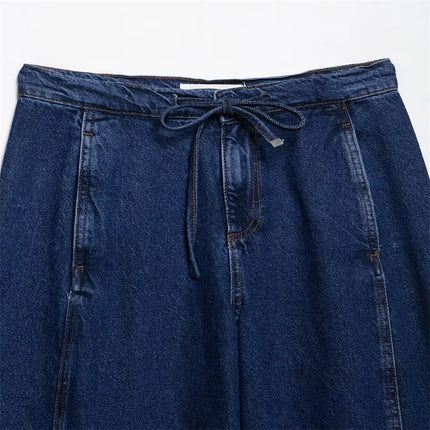 Summer Women's Suit Lace-up High-waisted Jeans Zipper Denim Jacket Top 2025 Casual Pants Set Women's Two Pieces set