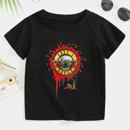 Rock Printed T-shirt Summer Rock Band Gun N Roses Children's Tshirt Boys Girls Kpop Music Short Sleeve Tops Kids Casual Clothes
