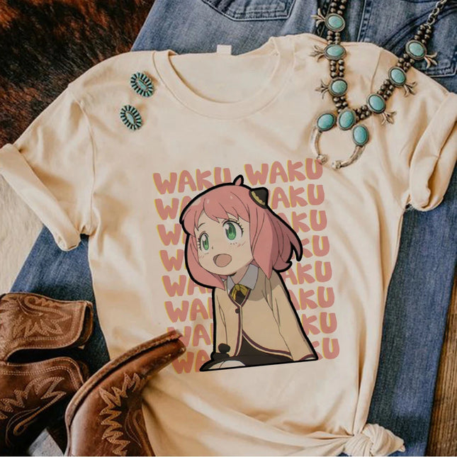Anya T-shirt Women Y2K Manga Designer Cotton Tshirt Girl fashion O-neck Casual Loose 2000s Clothing Top T Shirt Oversized Tees