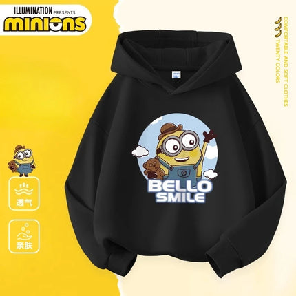 Despicable Me Cute Minions Print Boys Girls Hooded Sweatshirt Children's Fall and Winter Casual Fashion Warm Pullover Sweatshirt
