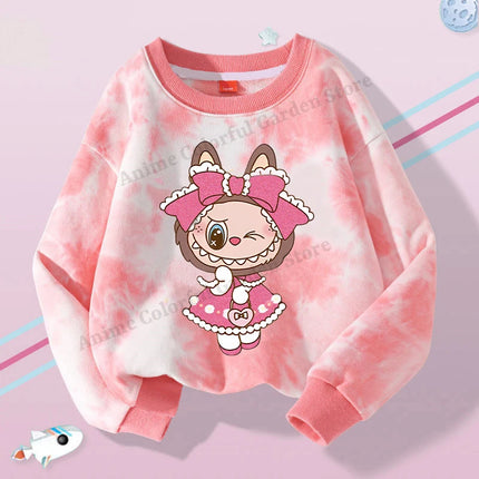 Labubu Round Neck Sweatshirt for Children Anime Cartoon Cute Hoodies Boys Girls Spring Sweet New Sports Shirt Kids Clothes Gifts