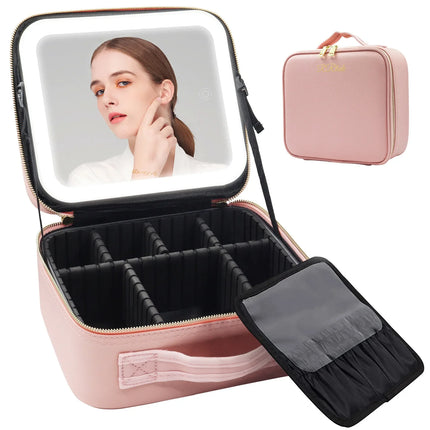 LED Lighted Travel Makeup Bag With Mirror Portable Waterproof Makeup Organizer Cosmetic Case, Birthday Gift For Girls Women