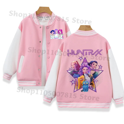 K-pop Demon Hunters Baseball Uniform for Children Anime Cartoon Fashion Jacket Boys Girls Spring Autumn Sweet Coat Kids Clothes