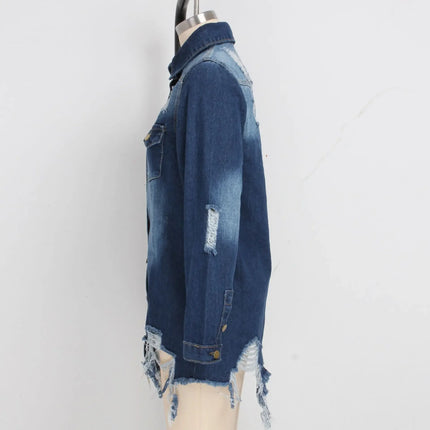 Women Jeans Jackets Spring Summer Ripped Denim Vintage Casual Denim Jacket Long Sleeve Female Chic Coat Streetwear 2024