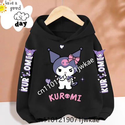 Cartoon Peripheral Pullover 3-12 Year Boys and Girls Hoodie The Spring and Autumn New Pattern Children's Kuromi Black Hoodies