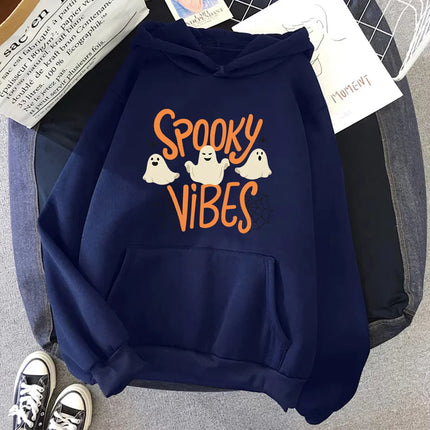 Spooky Vibes Halloween Ghost Hoodie Winter Warm Long Sleeve Hoodies Women Sweatshirt Harajuku Cartoon Sudaderas Unisex Hoody