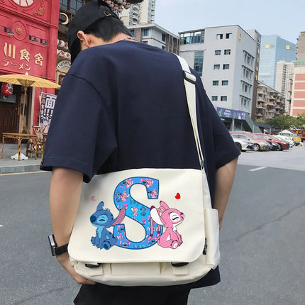 Disney Stitch Canvas Postman Bag for Men Women Anime High-capacity Shoulder Bag Students Portable Fashion Crossbody Pouch Gifts