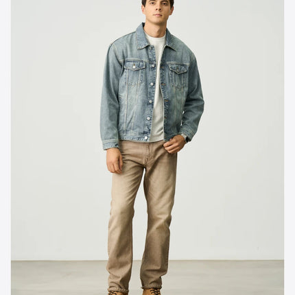 SIMWOOD 2025 Spring New Oversize 12.5oz Classical Denim Jackets Men Washed Vintage Casual Jacket