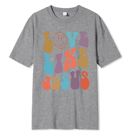 Love Like Jesus Cartoon Colorful Letter Pattern Personality Women T-Shirt Fashion Print T Shirt Casual Unisex Tshirts Clothes T