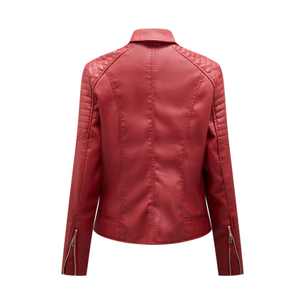 Spring and Autumn short women's leather jacket, Slim lapel biker suit, oblique zipper jacket women's coat