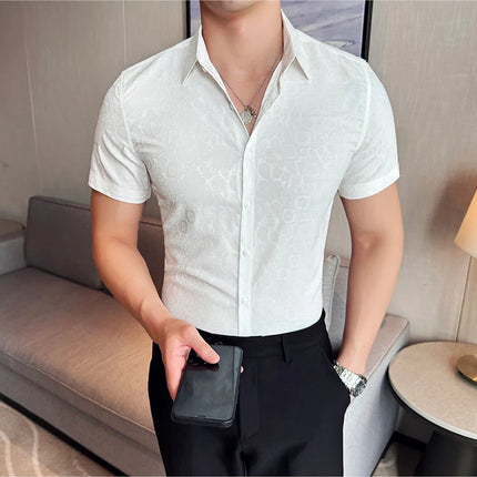 2025 Summer New Flower Shirts Men Short Sleeve Retro Casual Shirts Fashion Versatile Business Slim Social Party Tuxedo Blouse