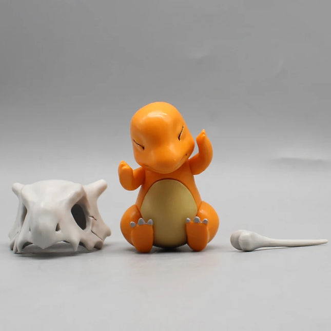 9cm Pokemon Charmander Wear A Cubone Helmet Anime Figure Model Gk Statue Boys Collection Desktop Decoration Ornament Toys Gifts