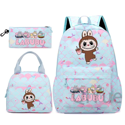 3Pcs/set Backpack for Girl School Teen Student Knapsack Women Rucksack with Lunch Bags Pencil Bag Fish Scale Style Bags
